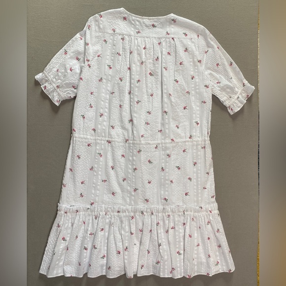 Olivaceous Dress Small Midi Button Front Drawstring Lined Waist Floral White New - Picture 5 of 14